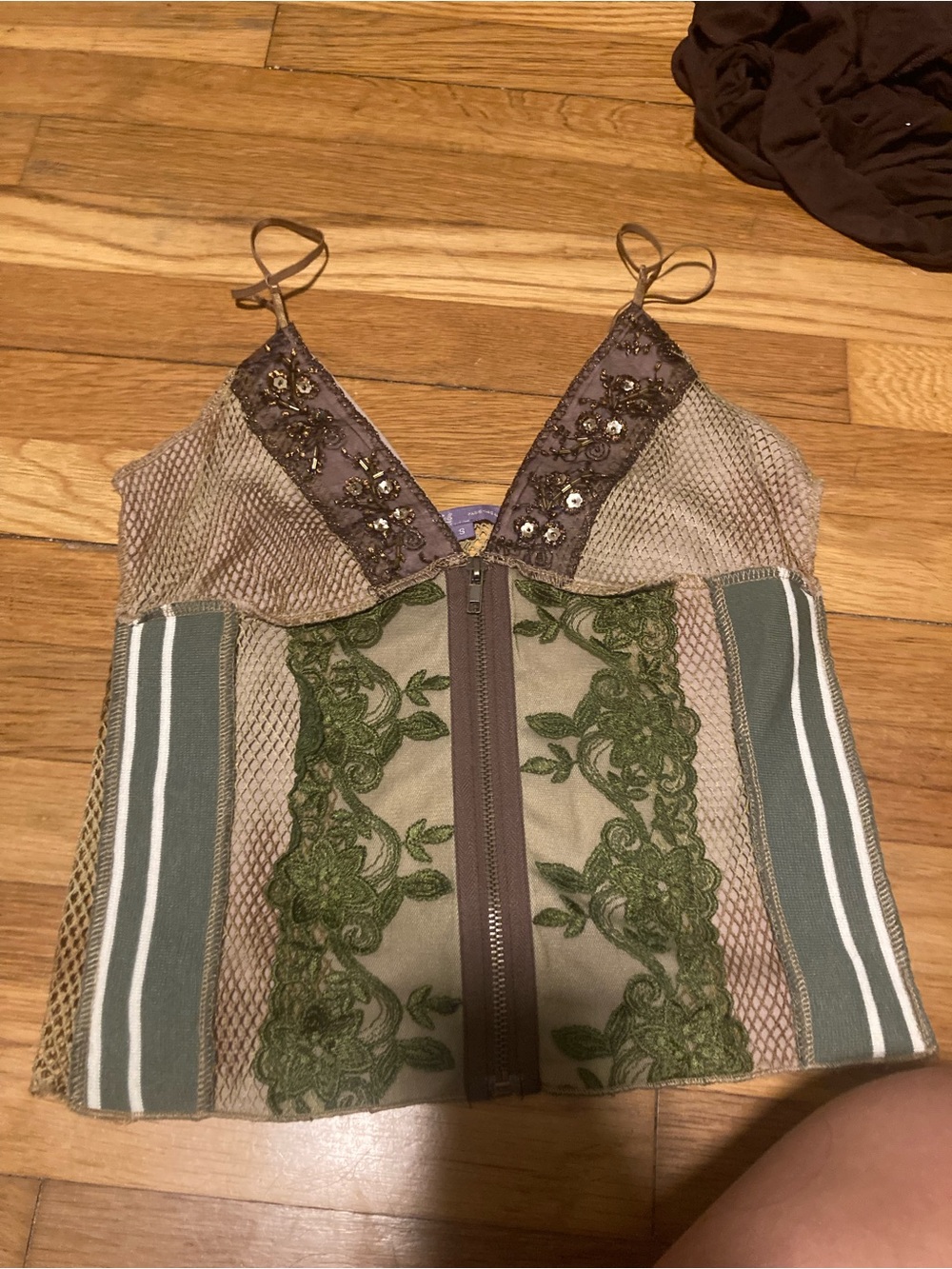 Y2K Hale bob embellished zip up mesh tank with flowers